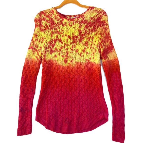 Red and Yellow redyed Long Sleeve Knit Sweater - Picture 1 of 2